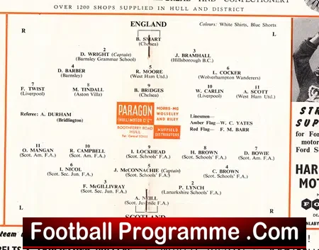 England v Scotland 1958 – at Hull Bobby Moore Youth Game