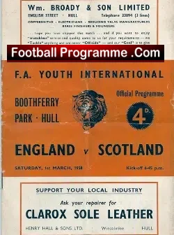 England v Scotland 1958 – at Hull Bobby Moore Youth Game