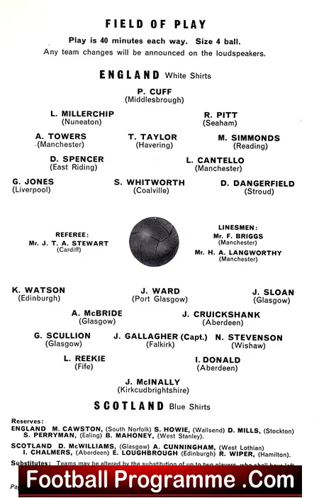 England v Scotland 1967 – Played at Old Trafford Victory Shield