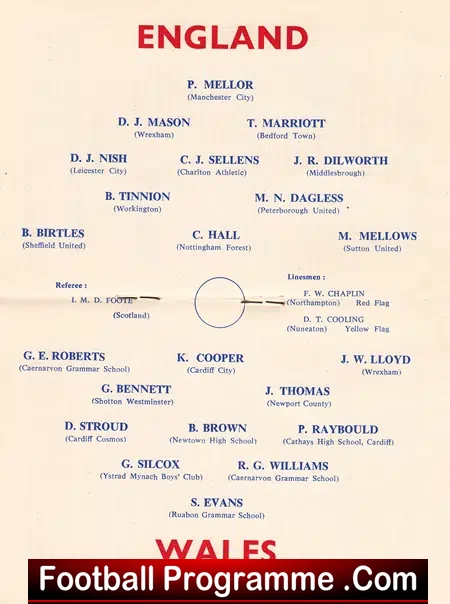 England v Wales 1966 – Schools at Northampton
