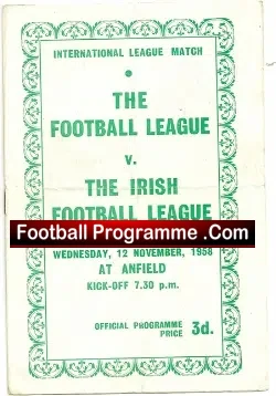 Football League v Irish Football League 1958 – Anfield Liverpool