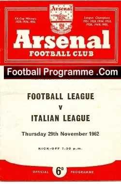 Football League v Italy Football League 1962 – at Arsenal