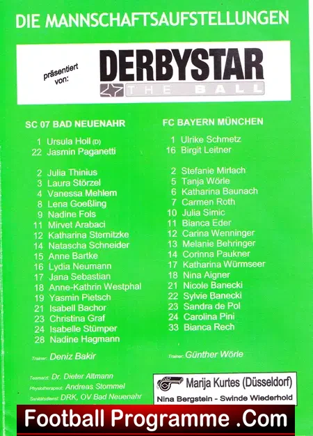 Germany Bayern Munich Ladies Football Programme 2008 - Frauen