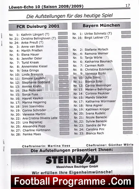 Germany Bayern Munich Ladies Football Programme 2009 - Frauen