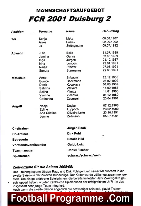 Germany Hagsfeld - Ladies Football Programme 2009 - Frau