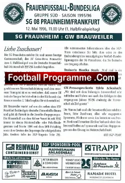 Germany Praunheim Ladies Football Programme 1996 - Lady Frauen - football programme