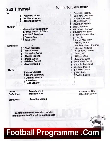 Germany Sus Timmel Ladies Football Programme 2007 - Frauen