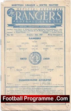 Glasgow Rangers v Dunfermline Athletic 1959 - football programme