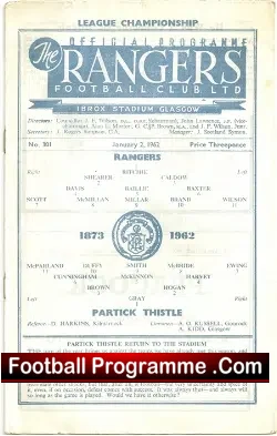 Glasgow Rangers v Partick Thistle 1962 - football programme