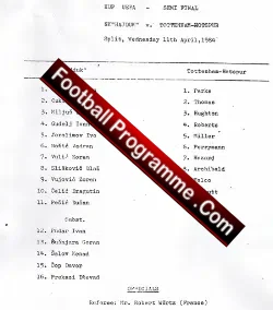 Hajduk Split v Tottenham 1984 – UEFA Cup Team Sheet