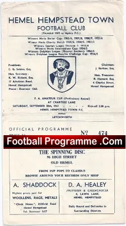 Hemel Hempstead v Letchworth Town 1961