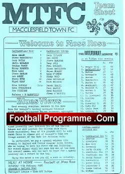 Macclesfield Town v Manchester United 1987 Single Sheet Reserves