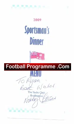 Manchester United Nobby Stiles Signed Menu 2009 Bridlington