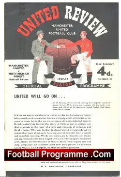 Manchester United v Nottingham Forest 1958 - Plus Tok - football programme