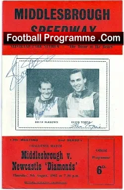 Middlesbrough Speedway v Newcastle 1962 Signed