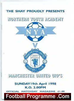 Northern Youth Academy v Manchester United 1998 - Youths Match - football programme