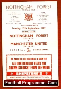 Nottingham Forest v Manchester United 1967 – Reserves Programme