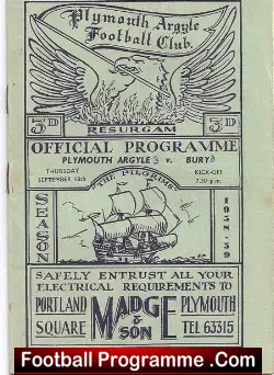 Plymouth Argyle v Bury 1958