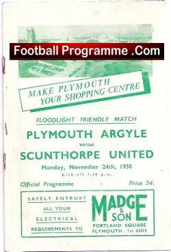 Plymouth Argyle v Scunthorpe Uniited 1958 – Signed Penk