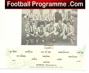 Sparta Rotterdam Football Club Signed Team Sheet – Holland