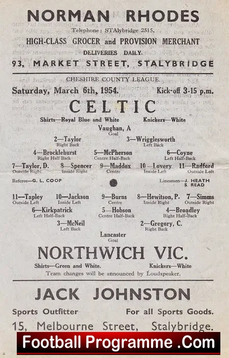 Stalybridge Celtic v Northwich Victoria 1954