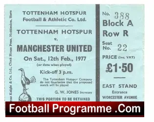 Tottenham Hotspur v Manchester United 1977 – Ticket Sub