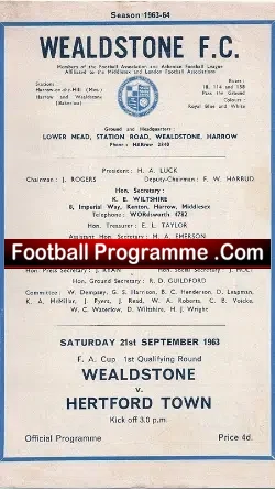Wealdstone v Hertford Town 1963 – FA Cup