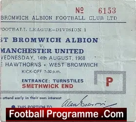 West Bromwich Albion v Manchester United 1968 – Ticket