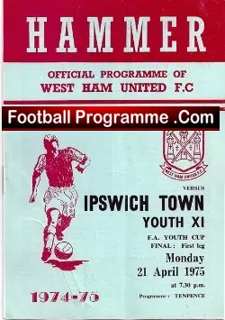 West Ham United v Ipswich 1975 - Youth Match - football programme