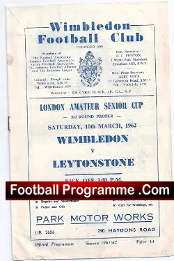 Wimbledon v Leytonstone 1962 – Senior Cup