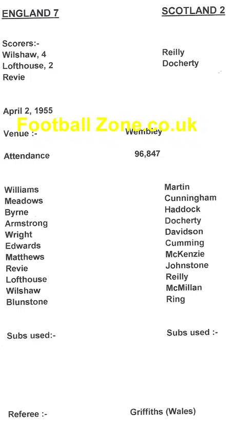 England v Scotland 1955 – Duncan Edwards Debut + TS