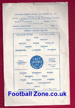 Blackburn Rovers v Preston 1961 – Single Sheet – to clear