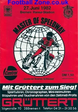 Germany Speedway Programme 1982 – Masters Of Speedway 82