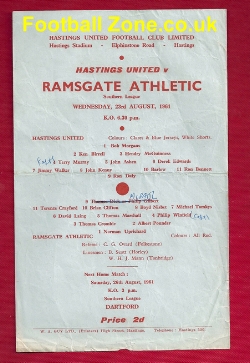 Hastings United v Ramsgate Athletic 1961 – Single Sheet