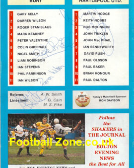 Bury v Hartlepool United 1991 – SIGNED