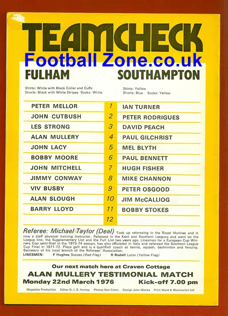 Fulham v Southampton 1976