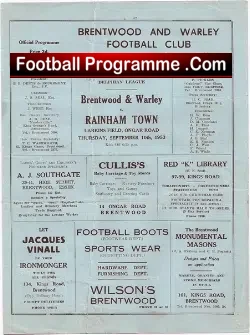 Brentwood Warley v Rainham Town 1953