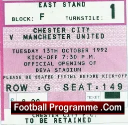 Chester City v Manchester United 1992 – Football Ticket Stub
