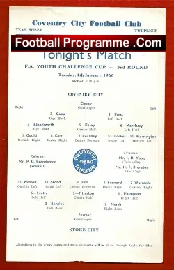 Coventry City v Stoke City 1966 - FA Youth Cup - football programme