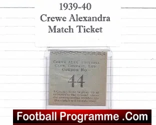 Crewe Alexandra Football Ticket Stu Coupon 1939 – 1940 Season
