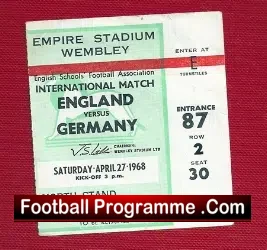 England v Germany 1968 – School Boys Football Ticket