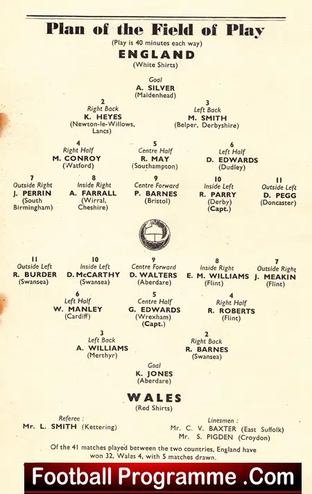 England v Wales 1951 – Wembley Duncan Edwards Schoolboys