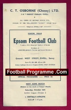 Epsom v Chertsey 1948 - FA Amateur Cup - football programme