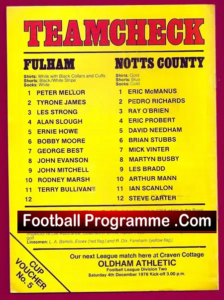 Fulham v Notts County 1976 – George Best + Moore + Marsh