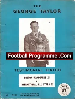 George Taylor Testimonial Bolton Wanderers 1967 Inc George Best - football programme