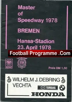 Germany Speedway Programme 1978 – Bremen
