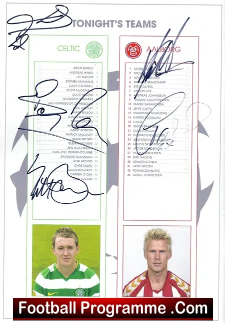 Glasgow Celtic v Aalborg 2008 - Multi Autographed Signed