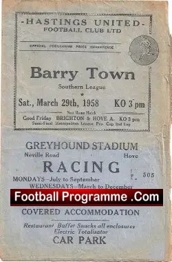 Hastings United v Barry Town 1958