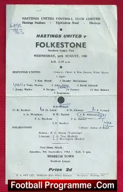 Hastings United v Folkestone 1961 – Single Sheet Programme