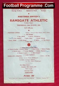 Hastings United v Ramsgate Athletic 1961 – Single Sheet